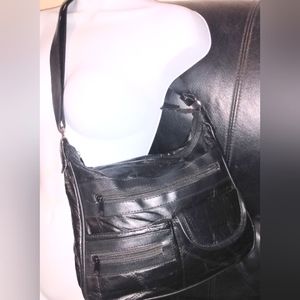 Vintage Patchwork Black Faux Leather Shoulder Tote Bag
